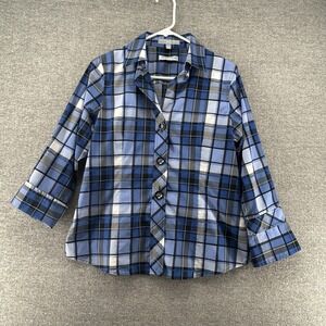 Pendleton Fitted Blouse Women Size 6 Blue Plaid Long Sleeve